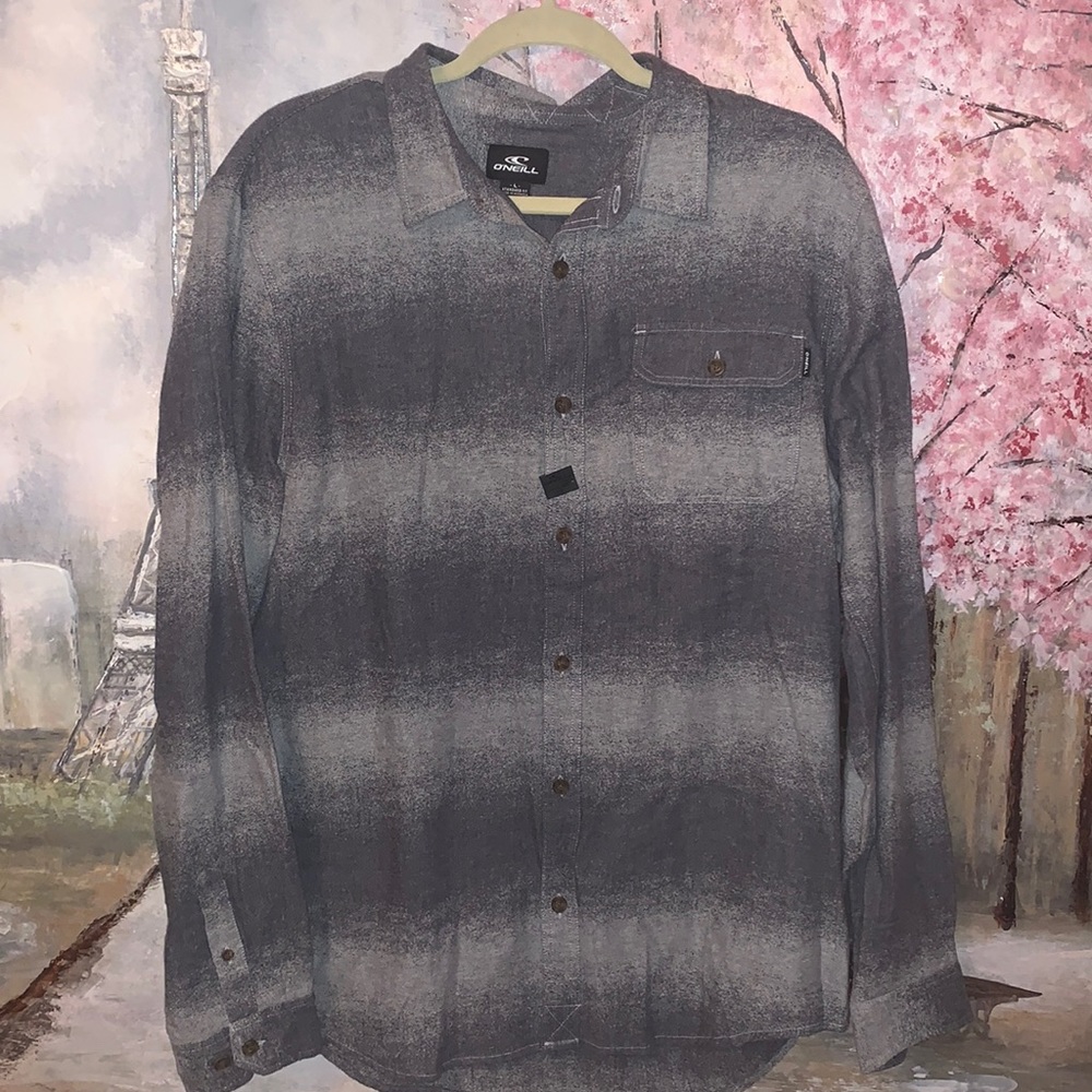 O'Neill Button Down Long Sleeve Ombre Grey Shirt L EUC